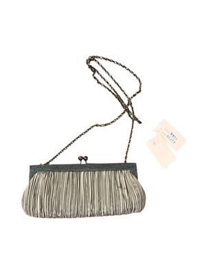 Franchi Slate Pleated Cocktail Clutch/Evening Bag with Chain Strap