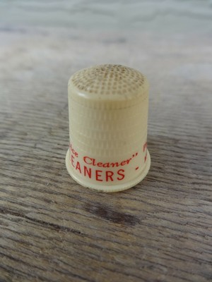 (2) Vintage Plastic Advertising Thimbles Smith Cleaners & Alice Hole SPOKANE, WA