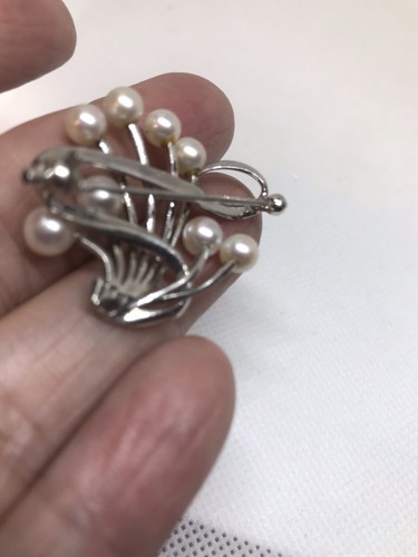 NEW LIST! Fine Sterling Silver Mikimoto 8 Pearl Spray Pin