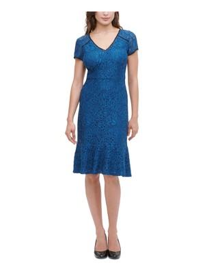 KENSIE Womens Teal Cap Sleeve Knee Length Fit + Flare Party Dress 2
