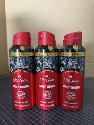 Old Spice Aluminum Free Body Spray for Men Wolfthorn 5.1 Oz Lot of 3