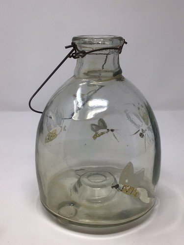 Antique Glass Footed Fly Bee Wasp Trap Catcher BEEHIVE farmhouse table