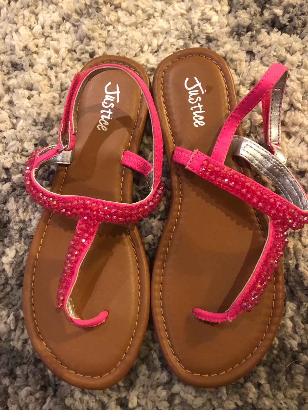 Justice girls hot pink sandals with rhinestones, size 6 | eBay