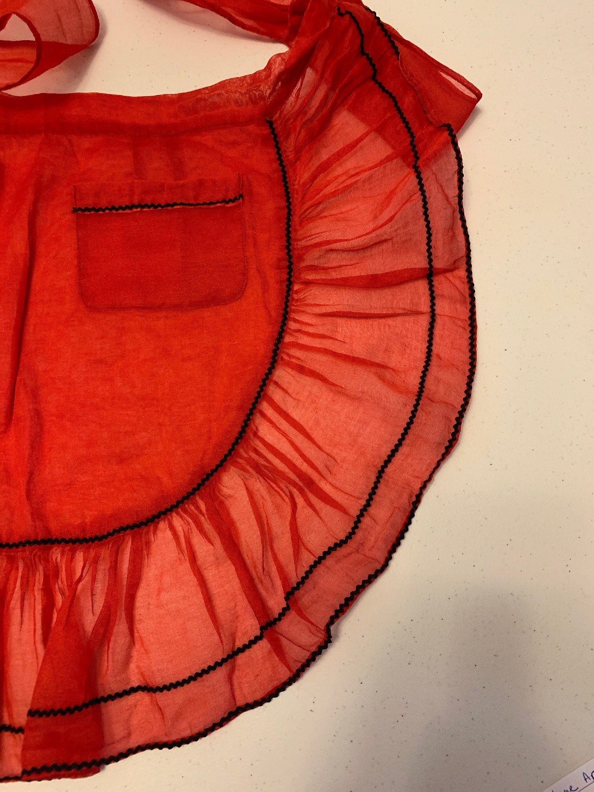 Vintage Sheer Holiday Hostess Aprons Red with Black Trim  (RickRack)