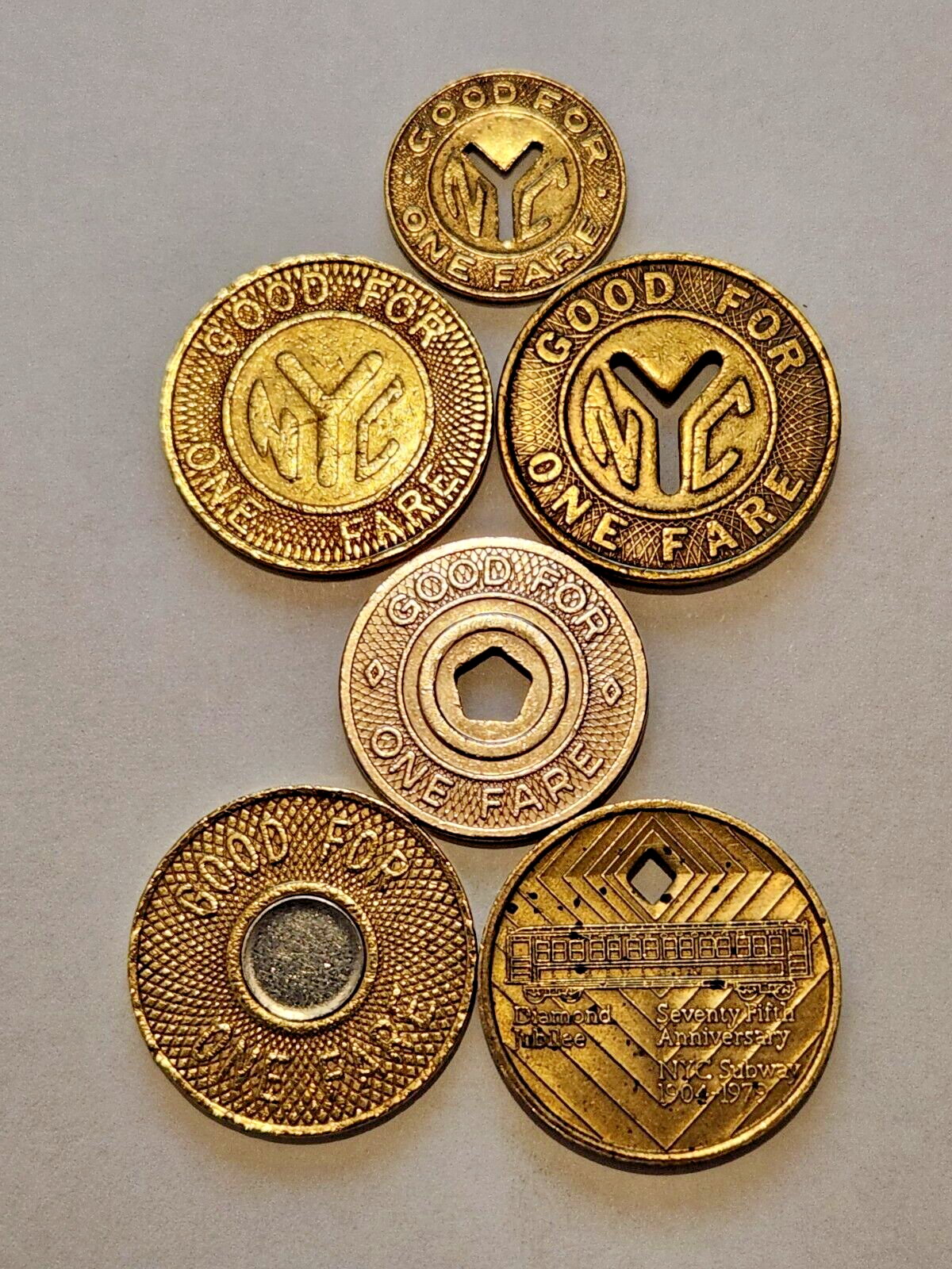 New York City,  NYC Transit Authority 6 Different Subway Tokens