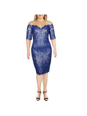 

TADASHI SHOJI Женское синее коктейльное облегающее платье длиной до колена с короткими рукавами, Синий