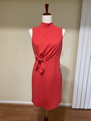 NWT MSRP $128 Donna Morgan Mock Neck Sheath Tie Front Bittersweet Orange Red 4