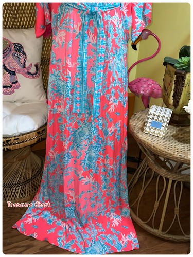 Pre-owned Lilly Pulitzer Carmynn Maxi Caftan Coral Spritz Shelly Bay Size Xs,s,m ? In Multicolor