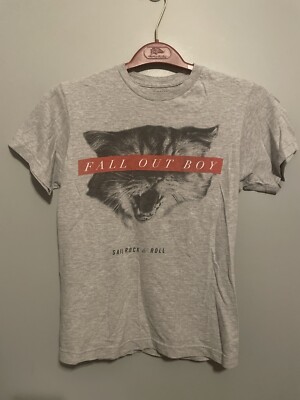 Fall Out Boy Shirt Save Rock And Roll Cat Manhead Gray T-shirt Size XS (A203)