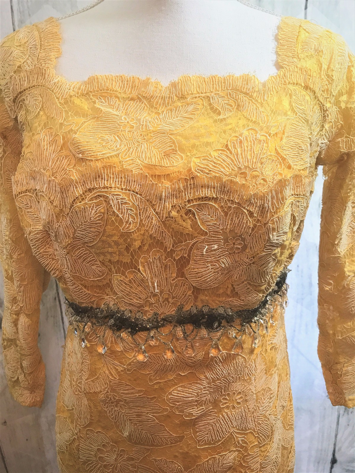 Vintage Dress Yellow Glass Beaded Lillie Rubin Gown  Formal