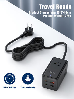 LENCENT GaNIII Power Strip Fast Charging Station PD65W Type-C for iPhone Macbook