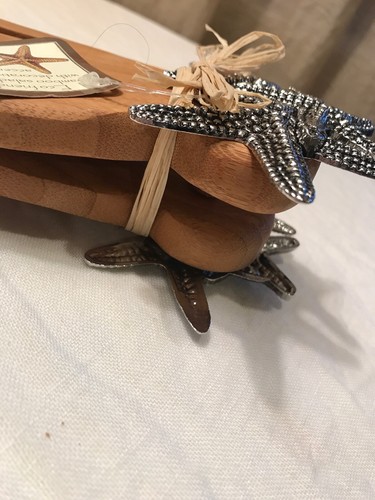 Mud Pie Bamboo Salad Hands with Metal Sea Life Star Fish New with Tags 8.1/4”