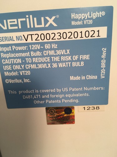 Verilux HappyLight VT20 / 2 Light Settings / Adjustable Base / Comfort Lens