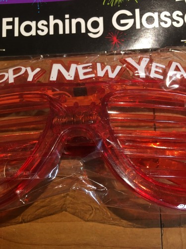 LOT OF 2-FLASHING GLASSES-HAPPY NEW YEAR-SHUTTER GLASSES-RED-FREE SHIPPING