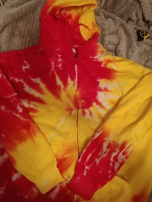 Nice Cotton Blend Tie Dye Hoodie Large; Exist: Bright Pink and Yellow