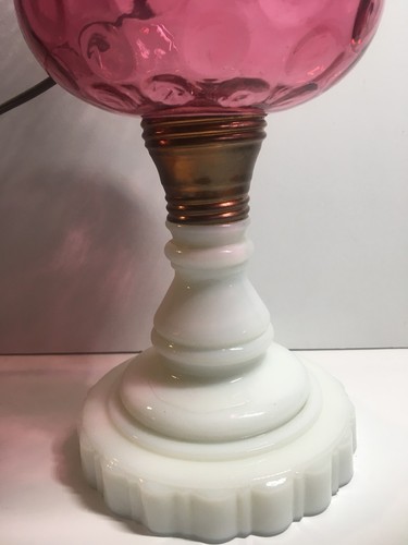 Electrified Oil Lamp Fenton / Milk Glass/etched Glass