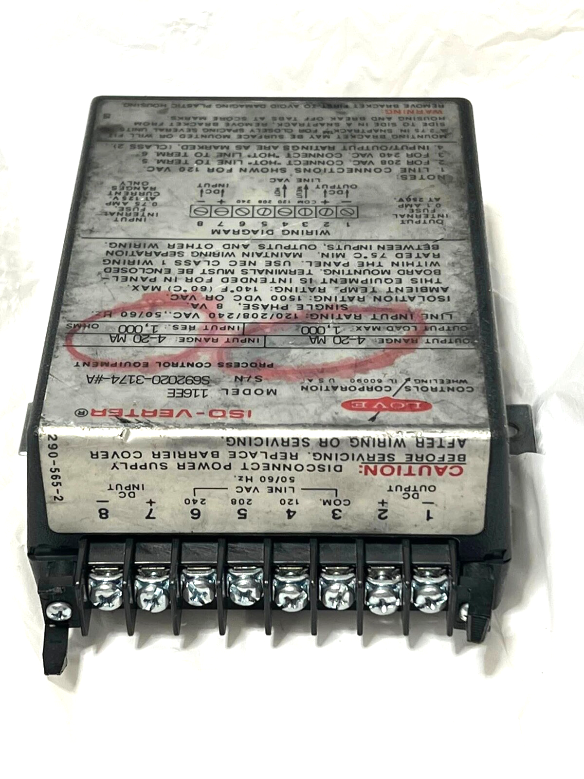 Love Controls Iso-Verter  Model 116GE   Input: 0-5vdc   Output: 4-20mA    USED