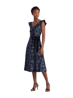 

LAUREN RALPH LAUREN Женское темно-синее бархатное вечернее платье миди без рукавов, Navy