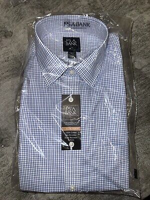 Jos A Bank Traveler Slim Fit Dress Shirt Size 16-36 NWT 100% Cotton Blue Plaid