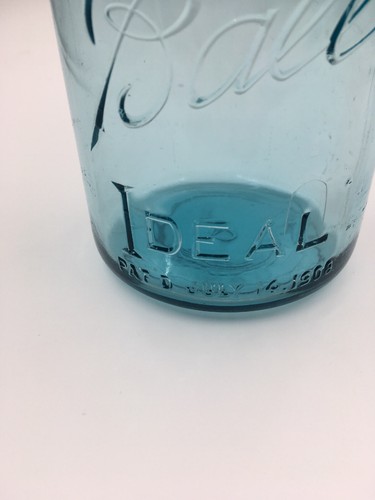 Antique Vintage Ball Ideal Quart Jar #3 Wire Bail Blue Green Glass 1910-1923