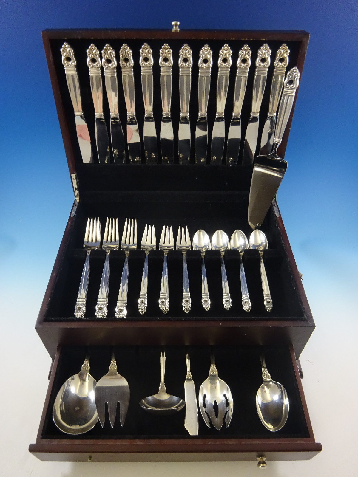 Royal Danish by International Sterling Silver Flatware Set Service 55