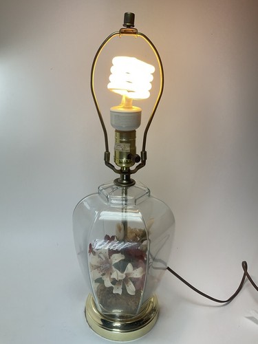 MCM Table Lamp w Clear Base & Faux Flowers 19