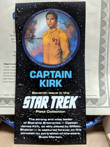 Sci-Fi Star Trek Captain Kirk Collector's plate No. 2726 Box, COA, rare Pamphlet