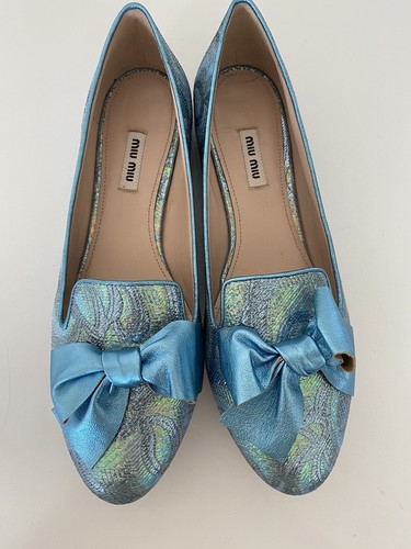 MIU MIU ballet flats shoes crystal studded heels 40.5 | eBay