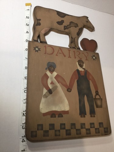Vintage Wooden DAIRY Cow Primitive Folk Art Advertising? Wood Sign ~ 14x8”