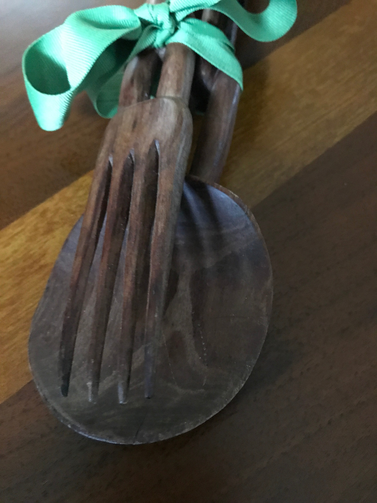 Vintage Teak Salad Spoon & Fork Server Set w/Tiki Head 15