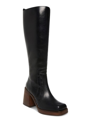 

STEVE MADDEN Женские черные кожаные ботинки Andiee с квадратным носком на наборном каблуке, Черный, ANDI03S1
