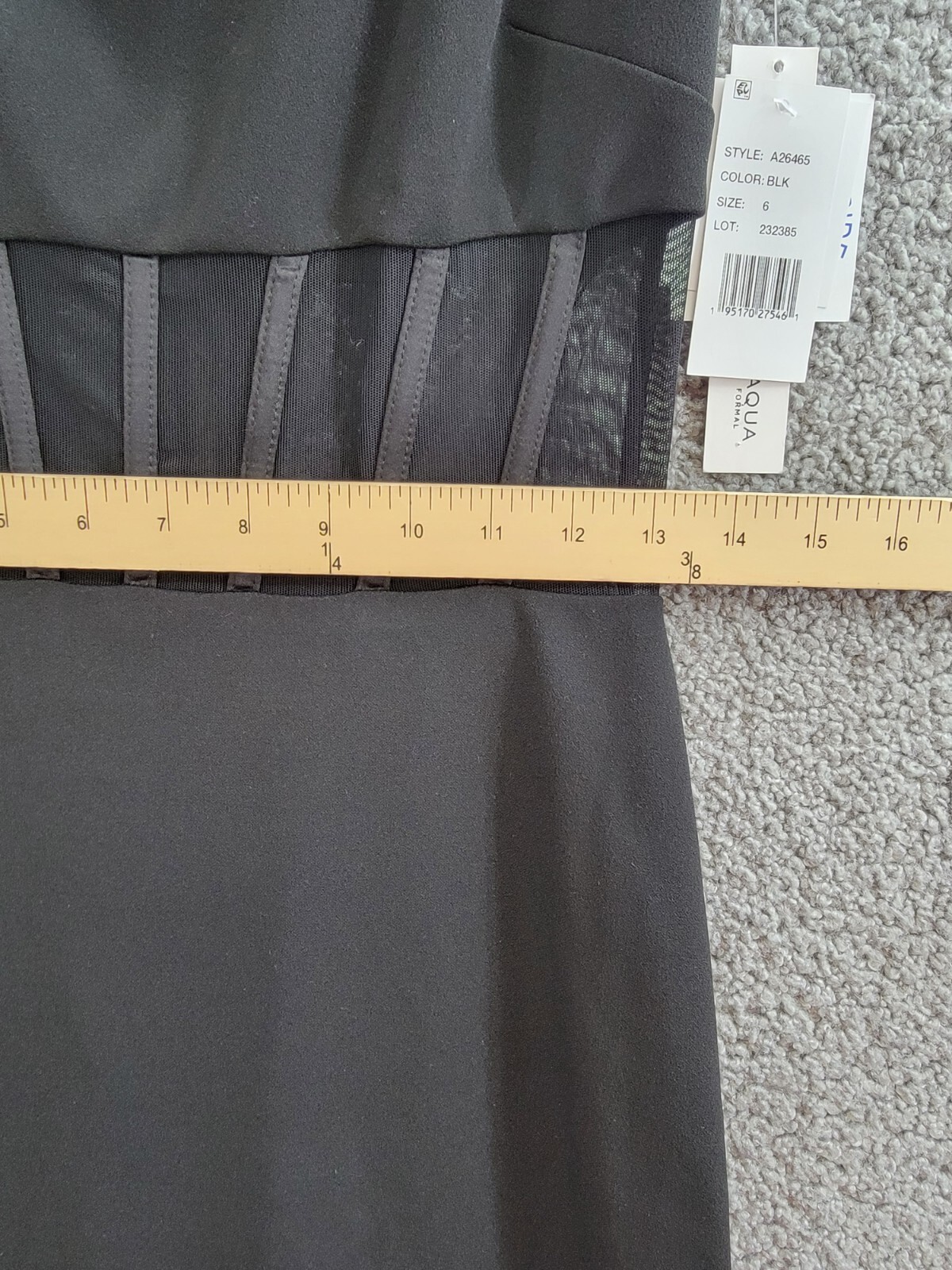 AQUA Scuba Crepe Illusion Boning Sheath Dress Women's 6 Black Back Zip Closure - Picture 6 of 15