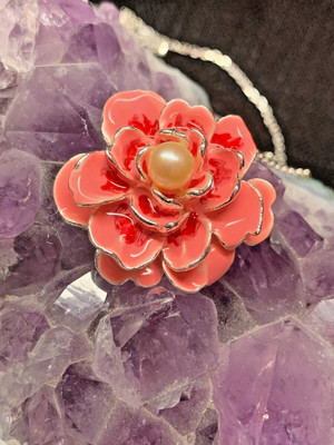 Vantel Pearls - A Rose For You - Pink Enamel Flower J224