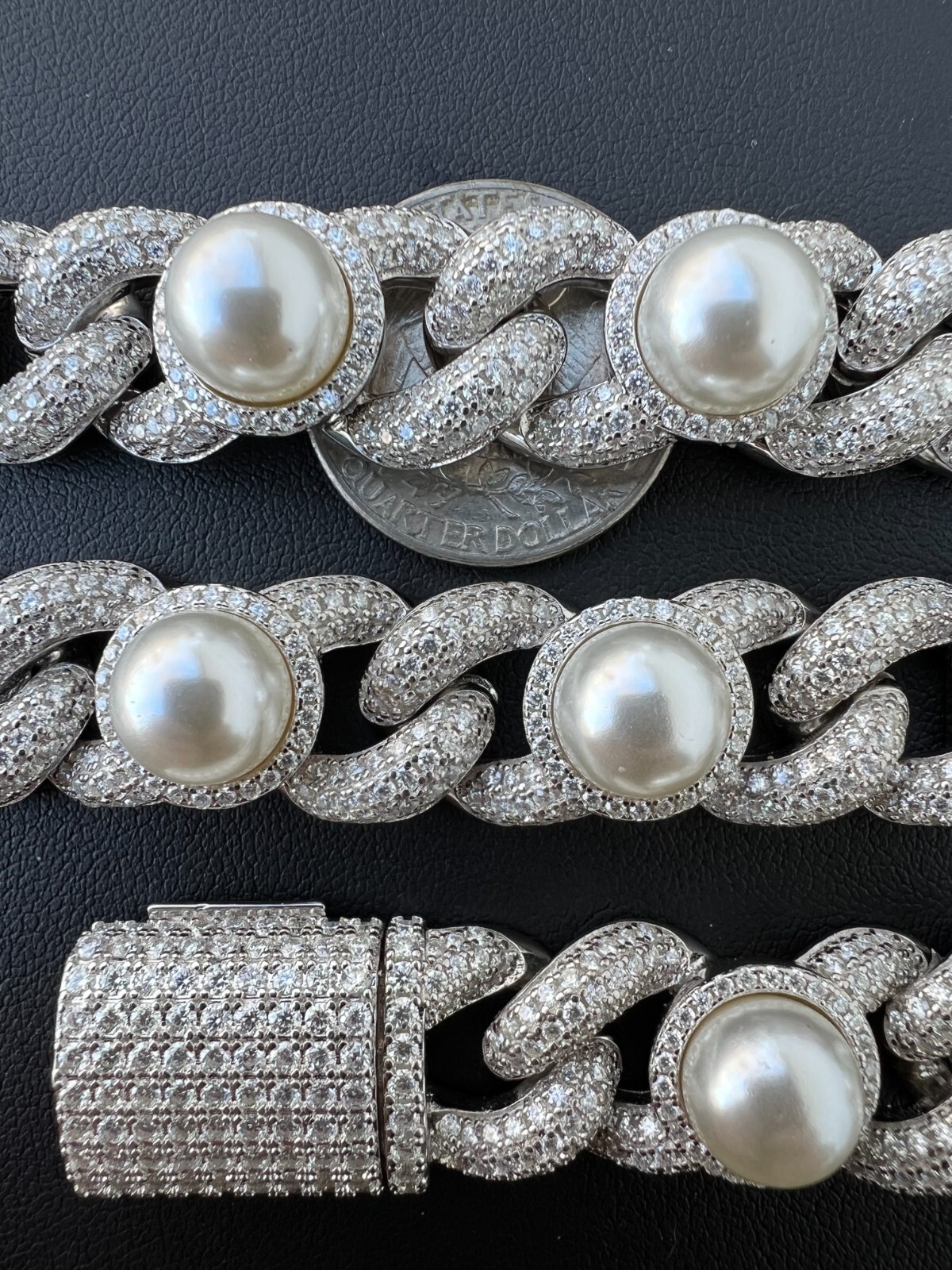 Pre-owned Harlembling Mens Ladies Hip Hop Iced Moissanite Infinity Link 15mm Necklace W. Pearl 14-24" In Silver
