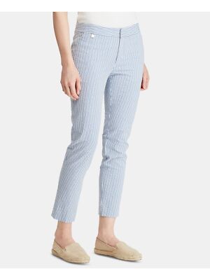 

RALPH LAUREN Женские синие полосатые прямые брюки Petites, Синий, 2123456969