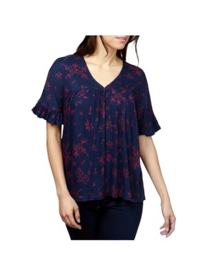 

LUCKY BRAND Женский темно-синий прозрачный пуловер без подкладки с развевающимися рукавами и V-образным вырезом плюс, Navy