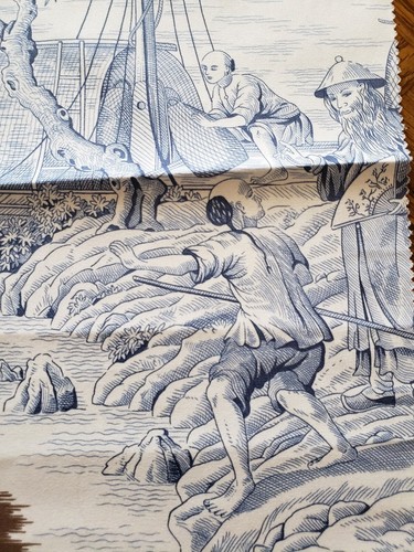 MANUEL CANOVAS ~ Paris Fabric Remnant - TORTUGA - Chinoiserie Toile 19x15   $220