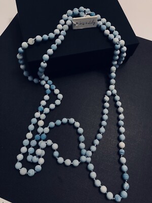 Iris & Lily London Rate Genuine AQUA Gemstone Beads 60  Long Necklace NWT
