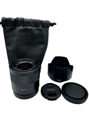Excellent Sony Zeiss Sonnar FE 55mm F1.8 Lens Bag Caps Hood E Mount