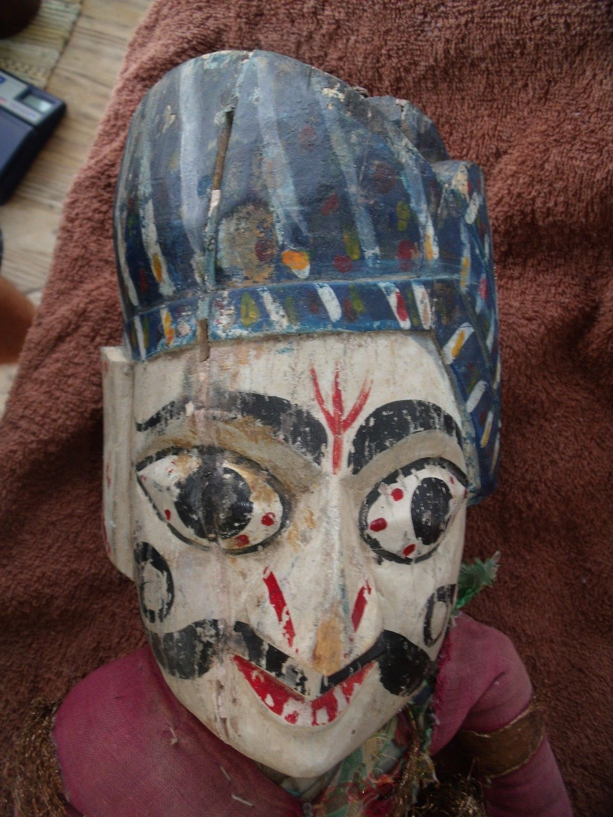 Vintag hand carved wooden head Haricrishna puppet style