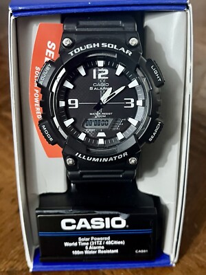 Casio CAS91 Tough Solar Watch Resin Band Digital 5 Alarms AQS810W-1AKC BRAND NEW