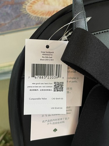 KATE SPADE CHELSEA NYLON LARGE BACKPACK THE LITTLE BETTER TOTE BAG BLACK $349