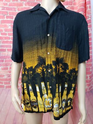 George Mens Hawaiian Shirt Size M 38-40 Aloha Beer Bottles Palm Trees SS  NEW #C
