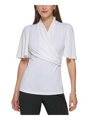 

DKNY Женская белая блузка с треугольными рукавами и V-образным вырезом, размер, Белый
