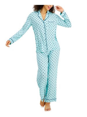 

ALFANI Бирюзовый с длинным рукавом на пуговицах Прямые штанины, Turquoise