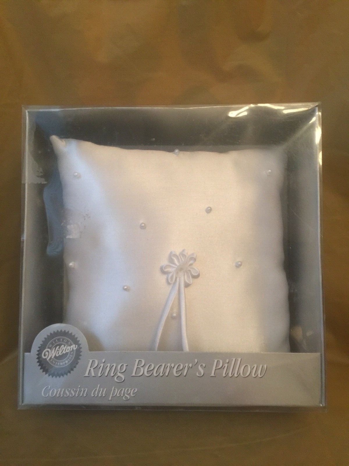NEW  IN BOX - Wilton Ring Bearer's Pillow - White Satin & White Pearls