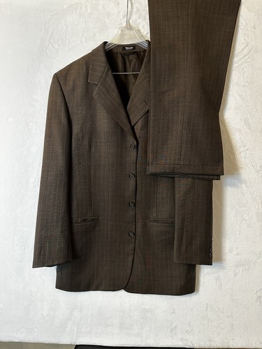 Marco Biella Men’s 42L Brown Striped Wool 4 Button 2 Piece Suit 34x32 EUC