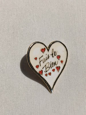 Vintage Lapel Pin (A5) Enameled White Heart Fais le Bien