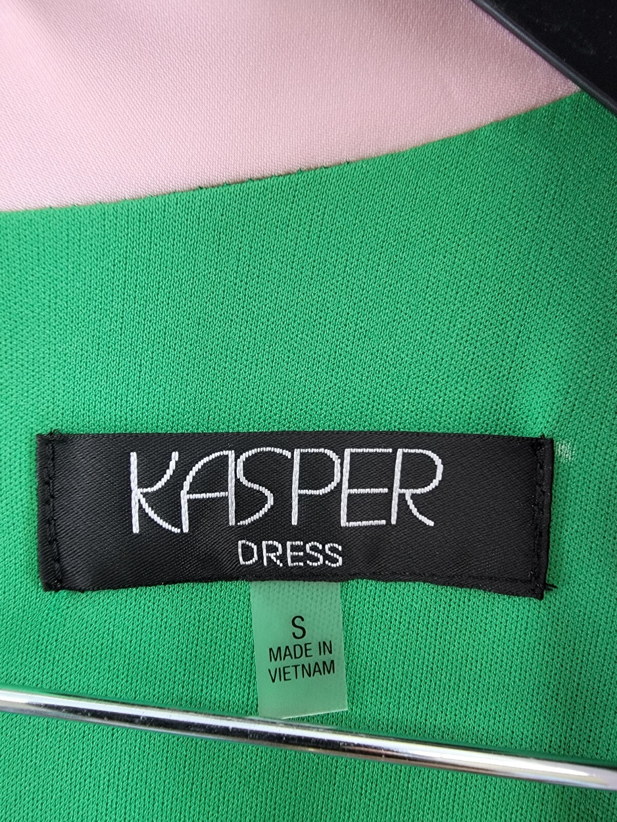 Kasper Colorblocked Faux-Wrap Sheath Dress Women's S Green/Pink Back Zip Closure - Picture 9 of 17