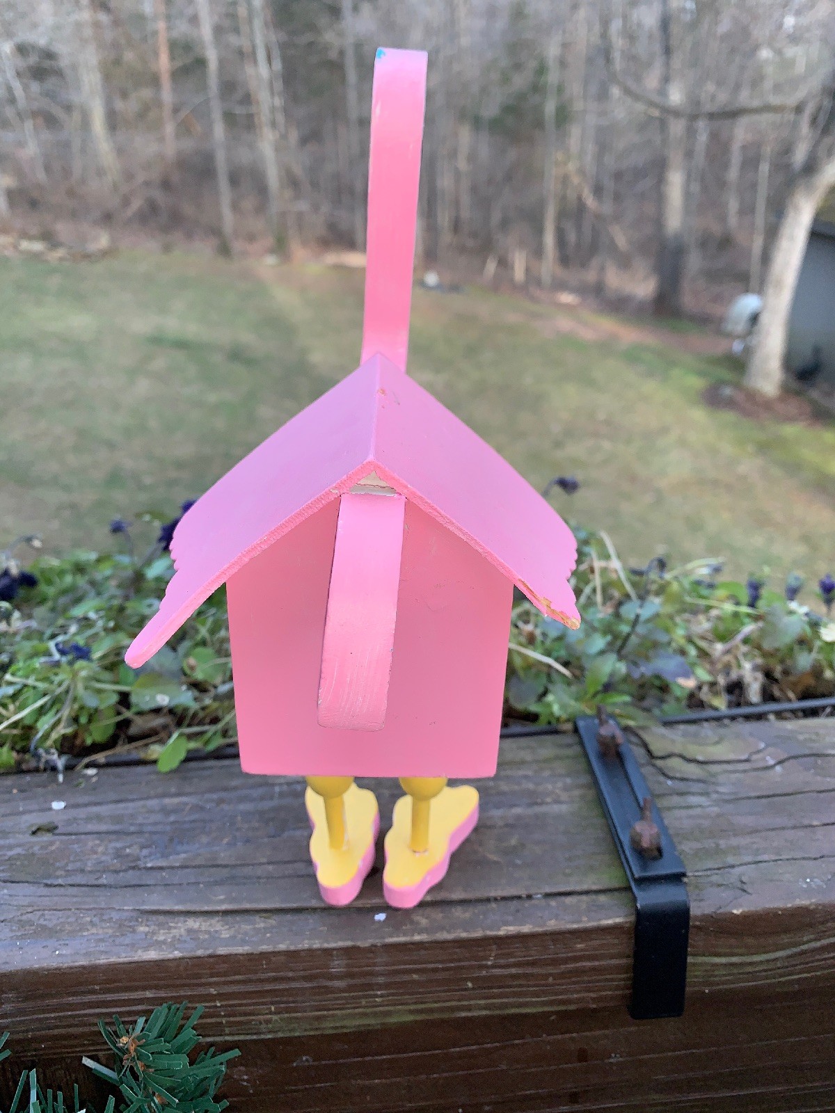 Vintage Wooden Hand Made Painted PINK FLAMINGO Stands Tall Bird House Decor 9x6